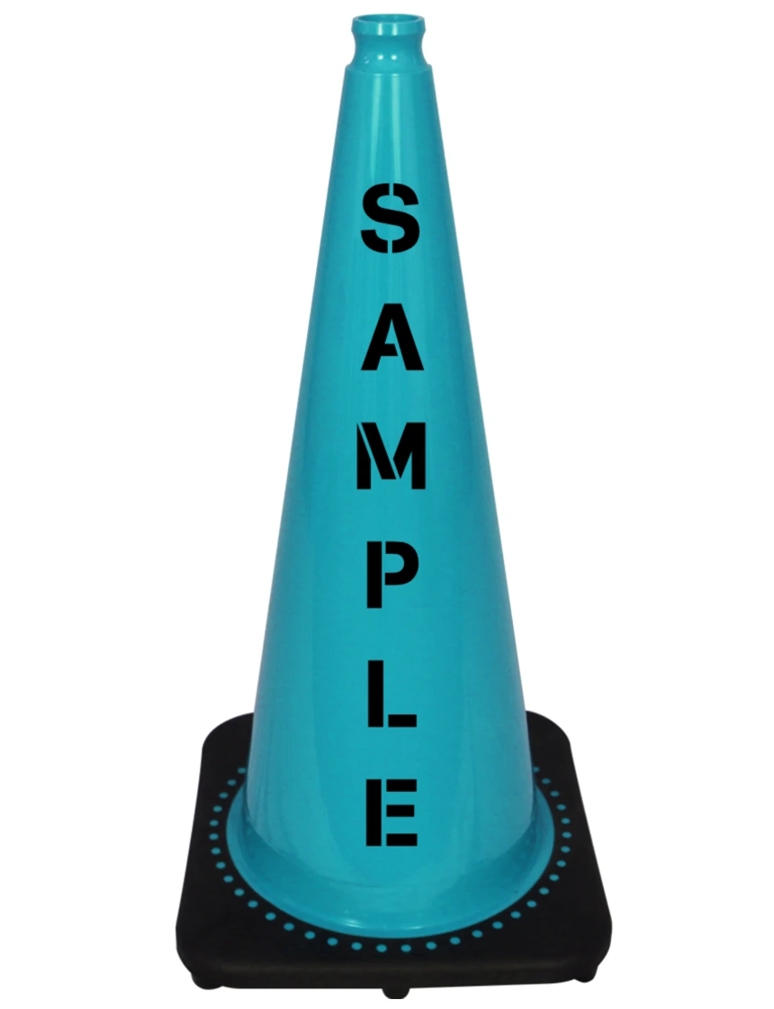 Teal 28\" 7 lbs JBC Black Base Traffic Cone w/ Custom Lettering