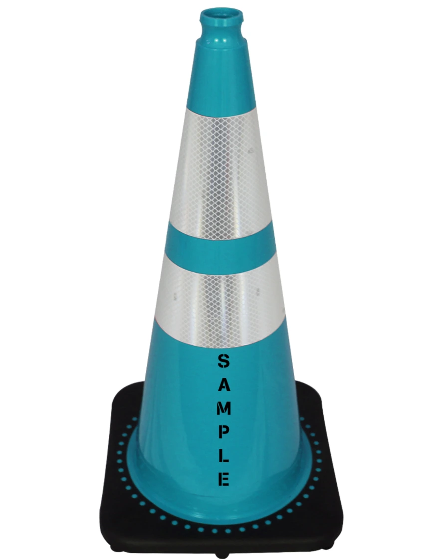 Teal 28\" 7 lbs JBC Black Base Traffic Cone 6\" \u0026 4\" Reflective Collars \u0026 Custom Lettering