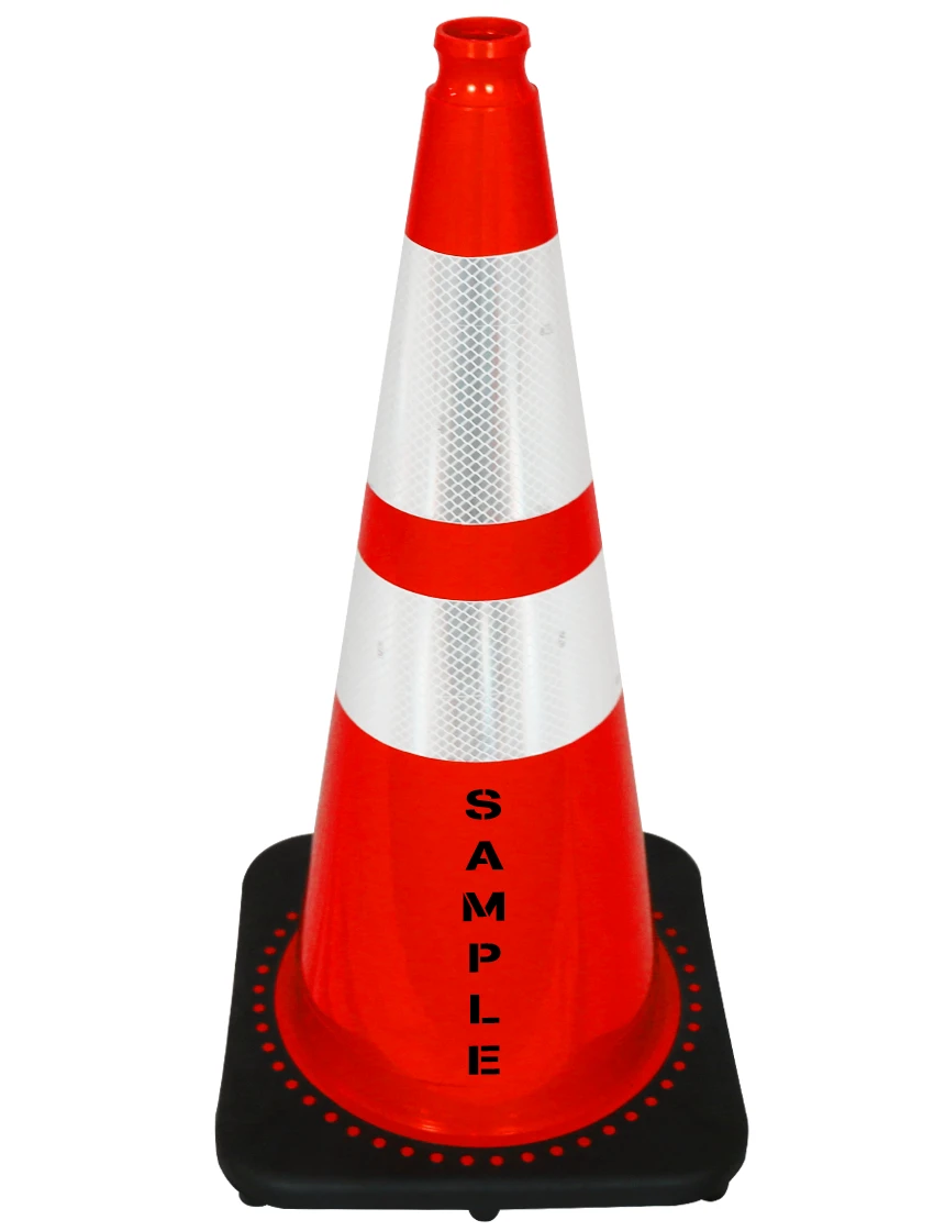 Orange 28\" 10 lbs JBC Black Base Traffic Cone 6\" \u0026 4\" Reflective Collars \u0026 Custom Lettering