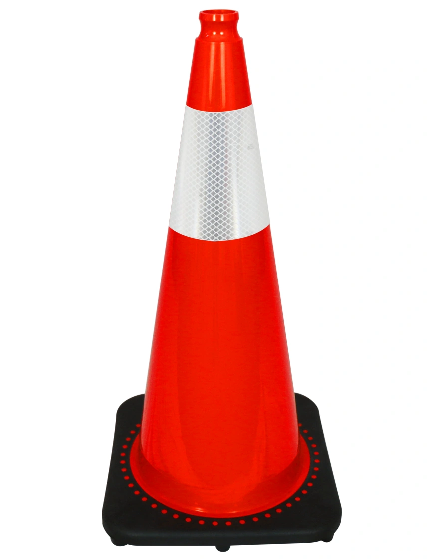 Orange 28\" 10 lbs JBC Black Base Traffic Cone w/ 6\" Reflective Collar