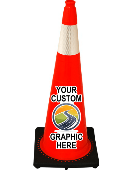 Orange 36\" 12 lbs JBC Black Base Traffic Cone w/Single 6\" Reflective Collar \u0026 Double Sided Lettering