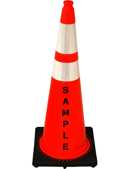 36\" 12 lbs JBC Black Base Traffic Cone w/ 6\" \u0026 4\" Reflective Collars \u0026 Double Sided Lettering