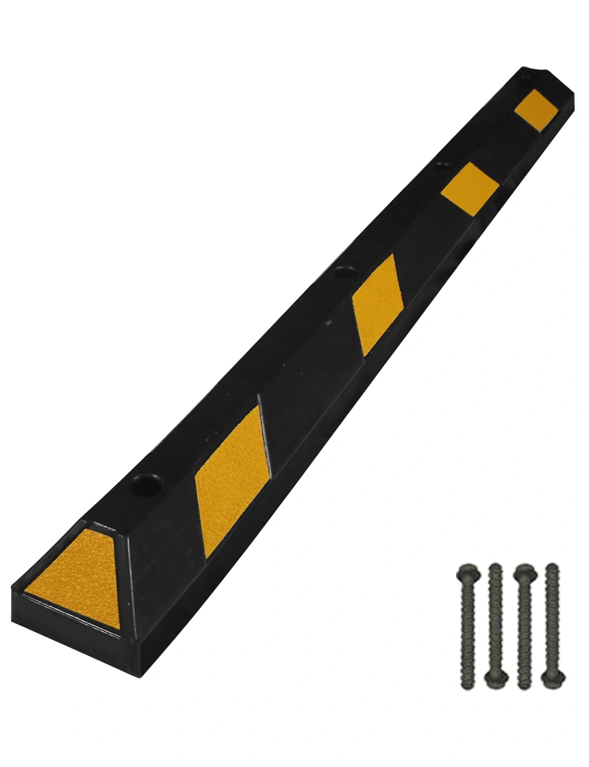 6\u0027 Black Rubber Parking Block w/ Yellow Reflective Panels \u0026 Four 5\" Bolts For Concrete