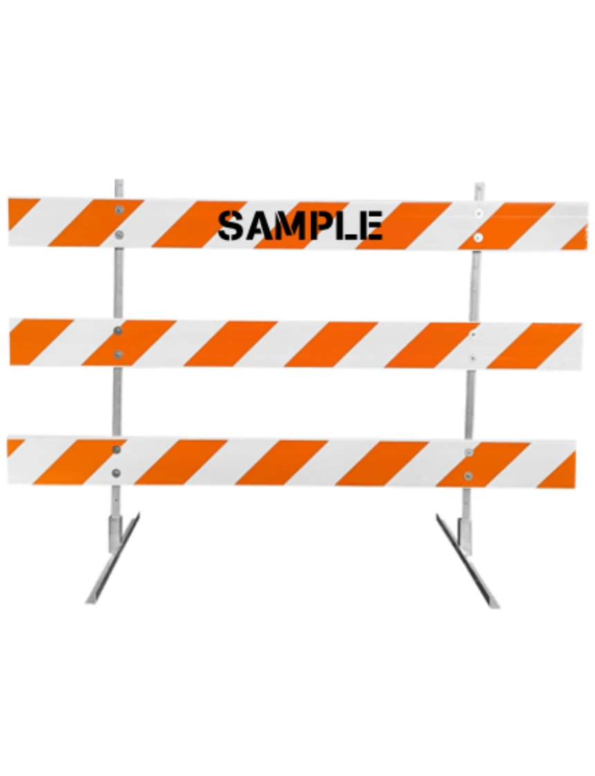 Angle Iron MUTCD Type III Barricade -63\" Tall Galvanized Steel Frame \u0026 Three 8\u0027 Plastic Boards w/HI Sheeting \u0026 Custom Lettering
