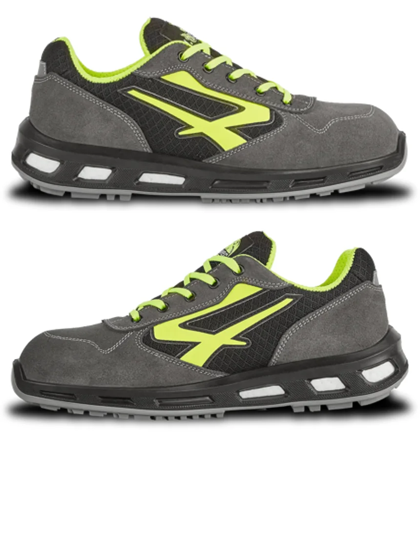 U-Power \"Flexion\" - Athletic, Aluminum Alloy Safety Toe Shoe with \"Energy Return\" to Reduce Fatigue, Charcoal \u0026 Yellow Upper with Slate Gray Sole