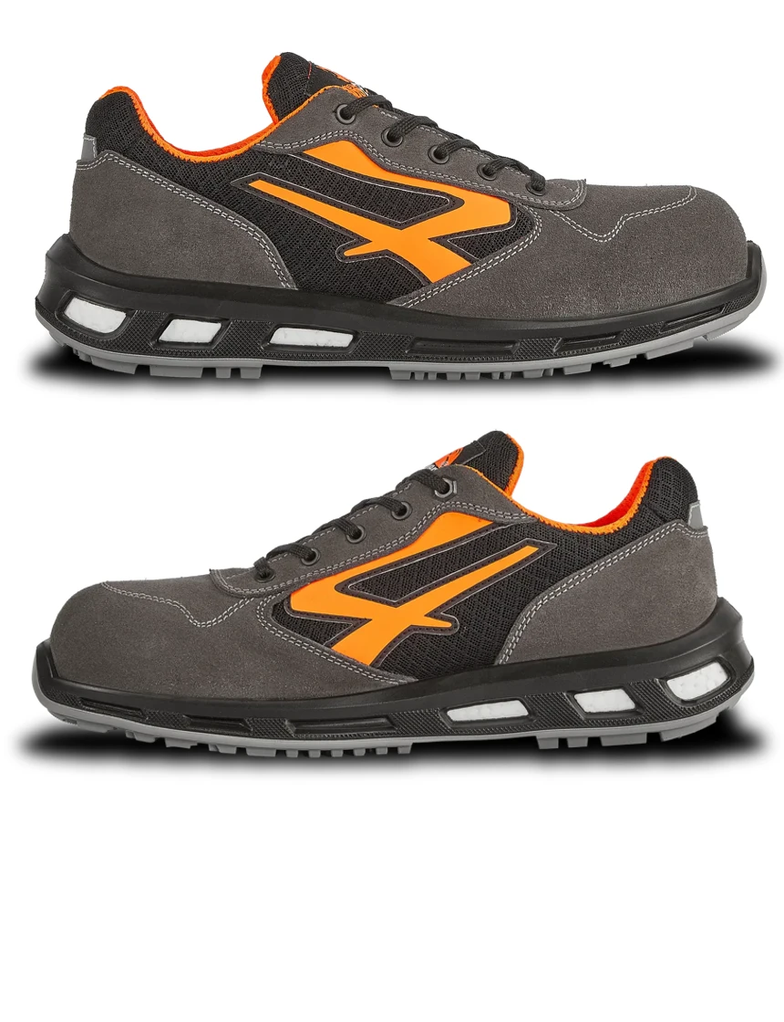 U-Power \"Neon\" - Athletic, Metal Free Safety Toe Shoe with \"Energy Return\" to Reduce Fatigue, Charcoal \u0026 Orange Upper with Light Gray Sole