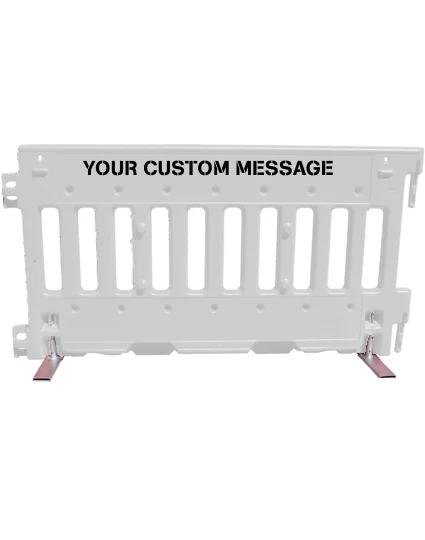 White, Pedestrian Wall Barricade w/ T-Legs (72\" L X 3\" W X 38\" H) w/ Custom Lettering