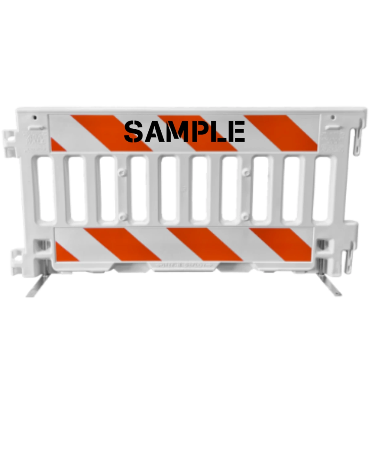 White, Pedestrian Wall Barricade w/ T-Legs (72\" L X 3\" W X 38\" H) w/ Engineer Grade (EG) Sheeting On Top \u0026 Bottom On Both Sides \u0026 Custom Lettering