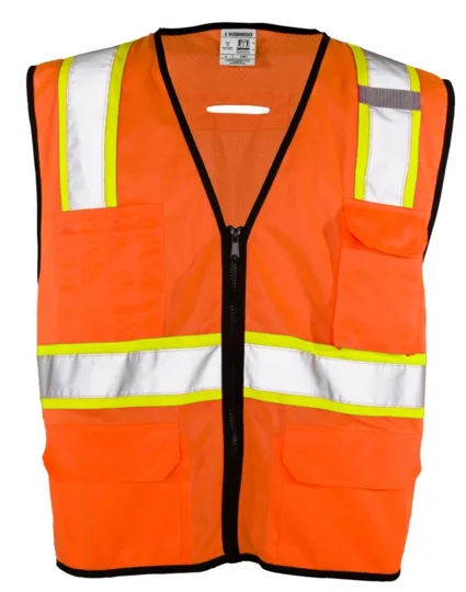 Orange, Class 2, 6 Pocket Contrast Mesh Vest, Size L-XL