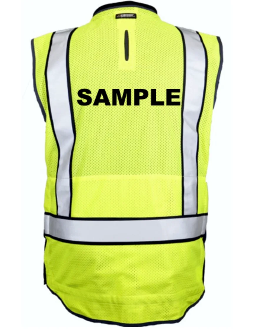 Kishigo Lime and Black, Premium Black Series Tool Tethering Vest, Class 2, with Custom Black Lettering, 3XL