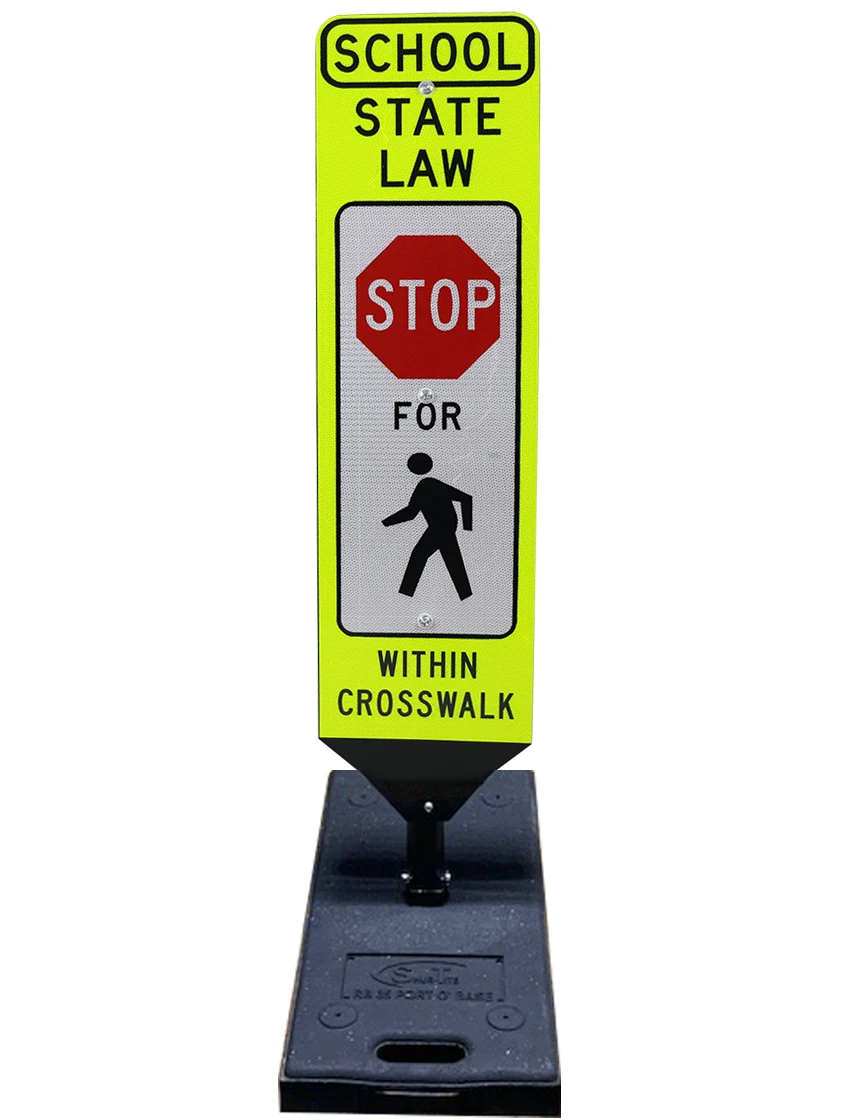 40\" x 12\" SCHOOL STATE LAW STOP FOR PEDESTRIANS, DOUBLE SIDED, Cross-Walk Barricade w/35 LB. BASE