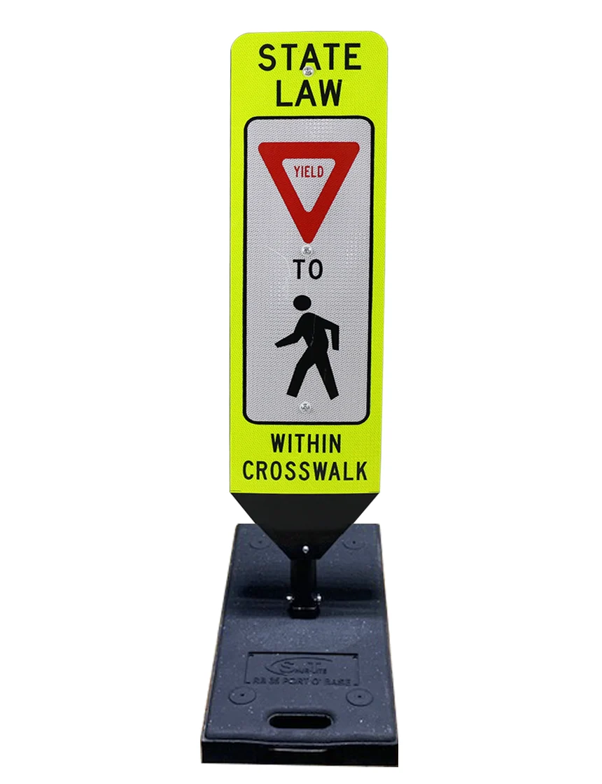 36\" x 12\" STATE LAW YIELD TO PEDESTRIANS, DOUBLE SIDED, Cross-Walk Barricade w/35 LB. BASE