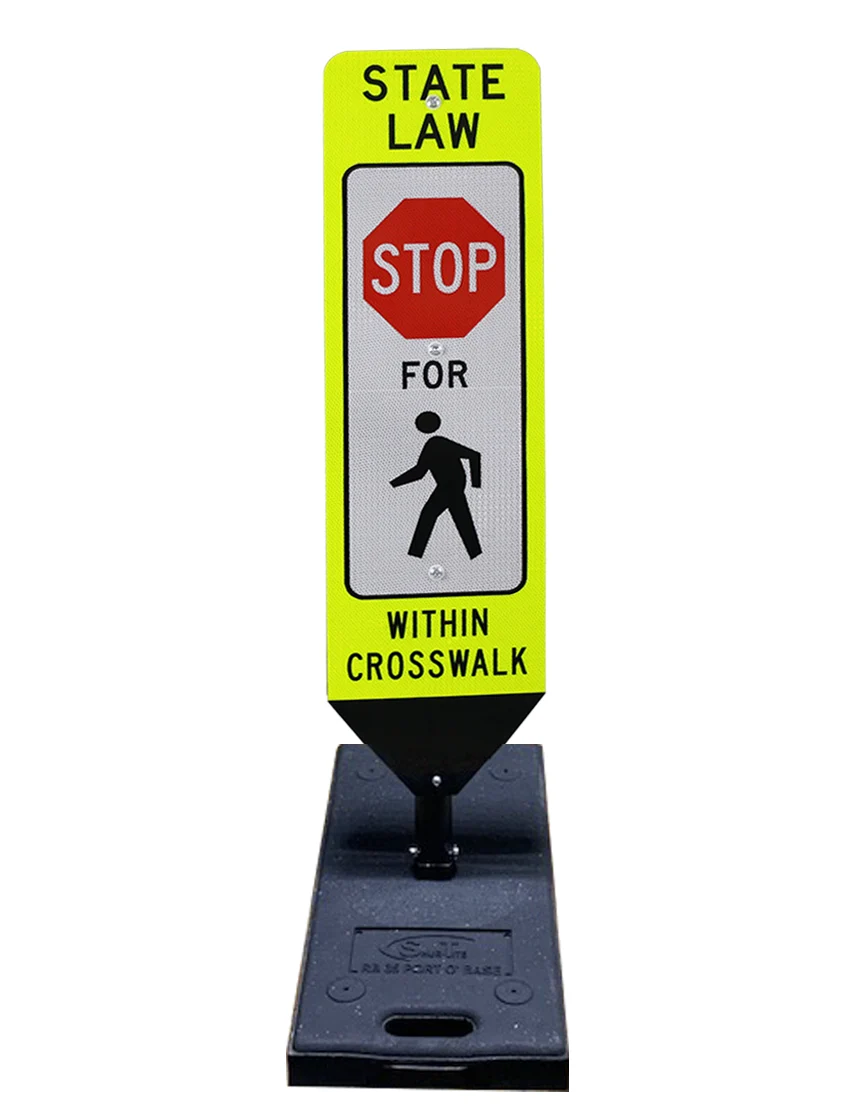 36\" x 12\" STATE LAW STOP FOR PEDESTRIANS, DOUBLE SIDED, Cross-Walk Barricade w/35 LB. BASE