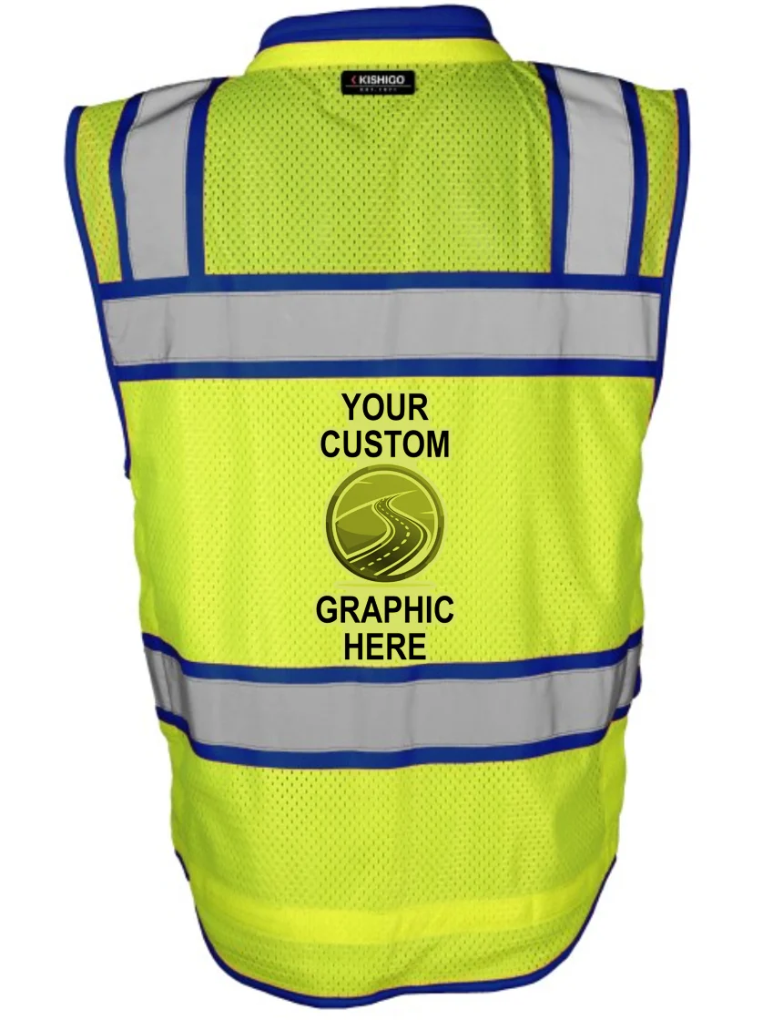 Kishigo Color Contrast High Performance Surveyors Lime \u0026 Blue, Class 2 Safety Vest, XL with Single Color Graphic