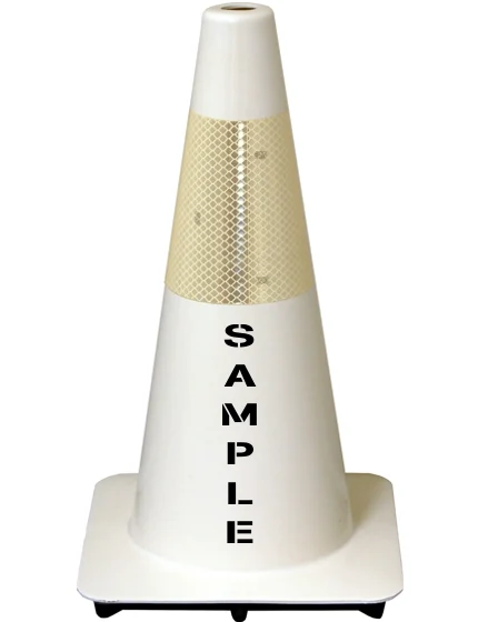 White 18\" Traffic Cone w/6\" Reflective Collar \u0026Double Sided Custom Lettering