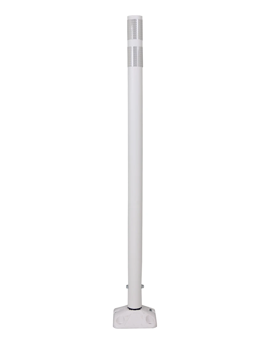 48\" White Round Delineator w/ White Base \u0026 2 White Reflective Collars \u0026 Asphalt Mounting Hardware