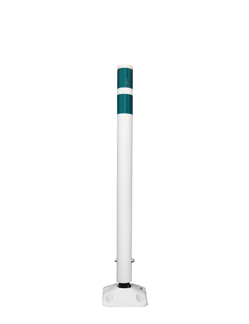 36\" White Round Delineator w/ White Base \u0026 2 Green Reflective Collars \u0026 Asphalt Mounting Hardware