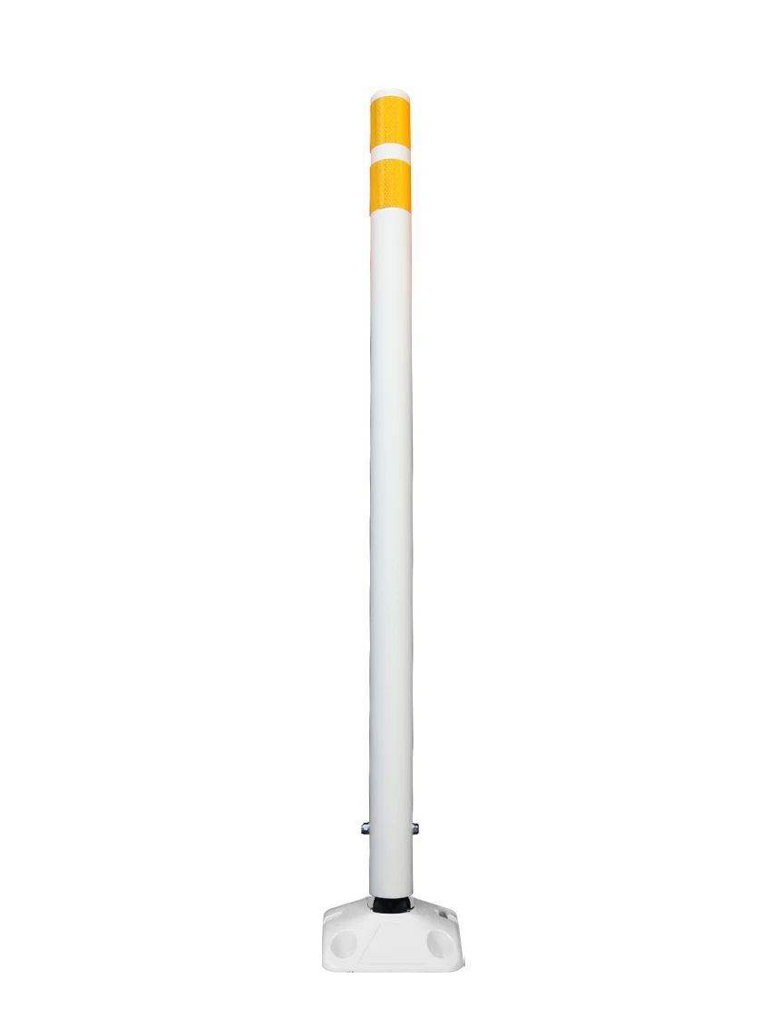 48\" White Round Delineator w/ White Base \u0026 2 Yellow Reflective Collars \u0026 Asphalt Mounting Hardware