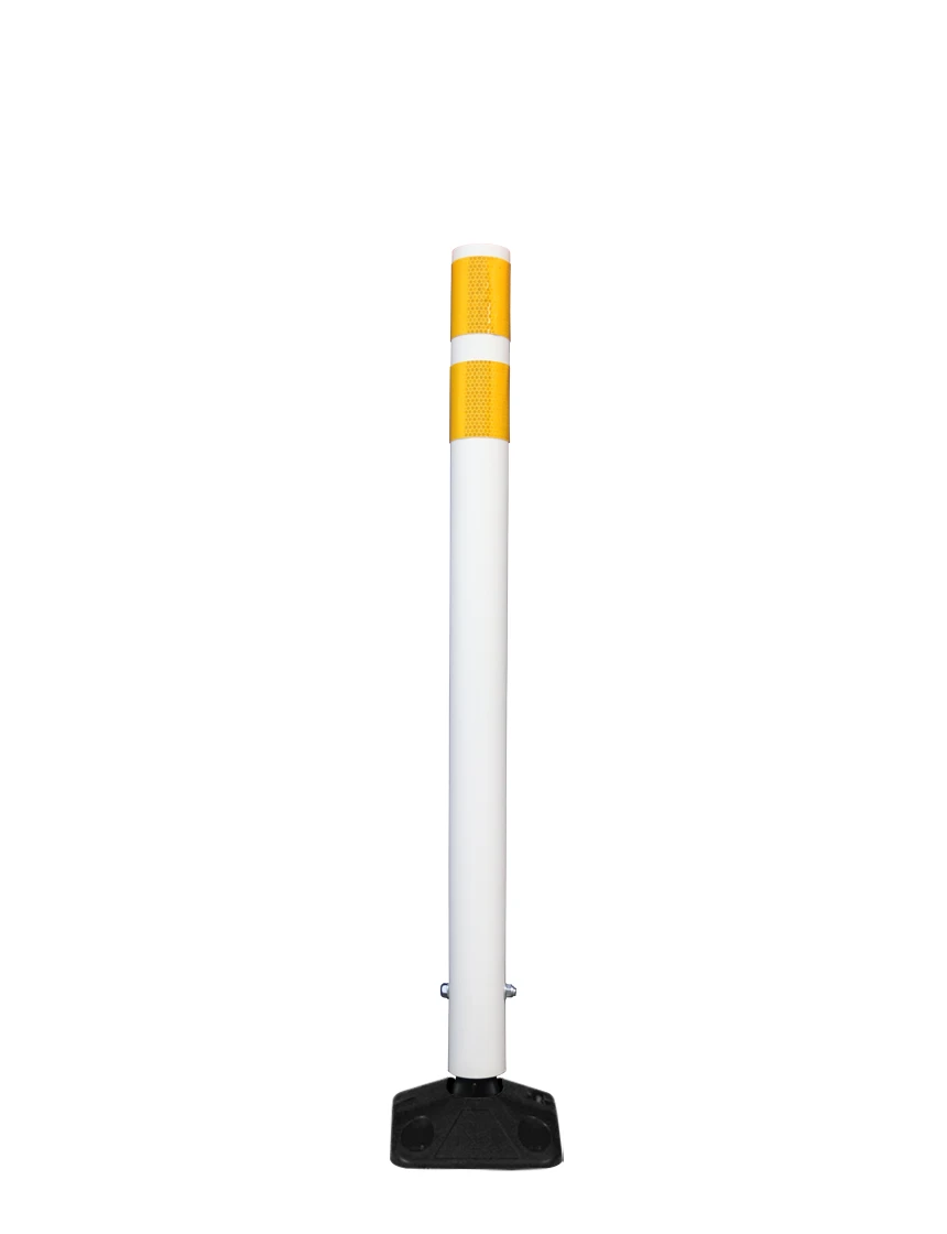 36\" White Round Delineator w/ Black Base \u0026 2 Yellow Reflective Collars \u0026 Asphalt Mounting Hardware