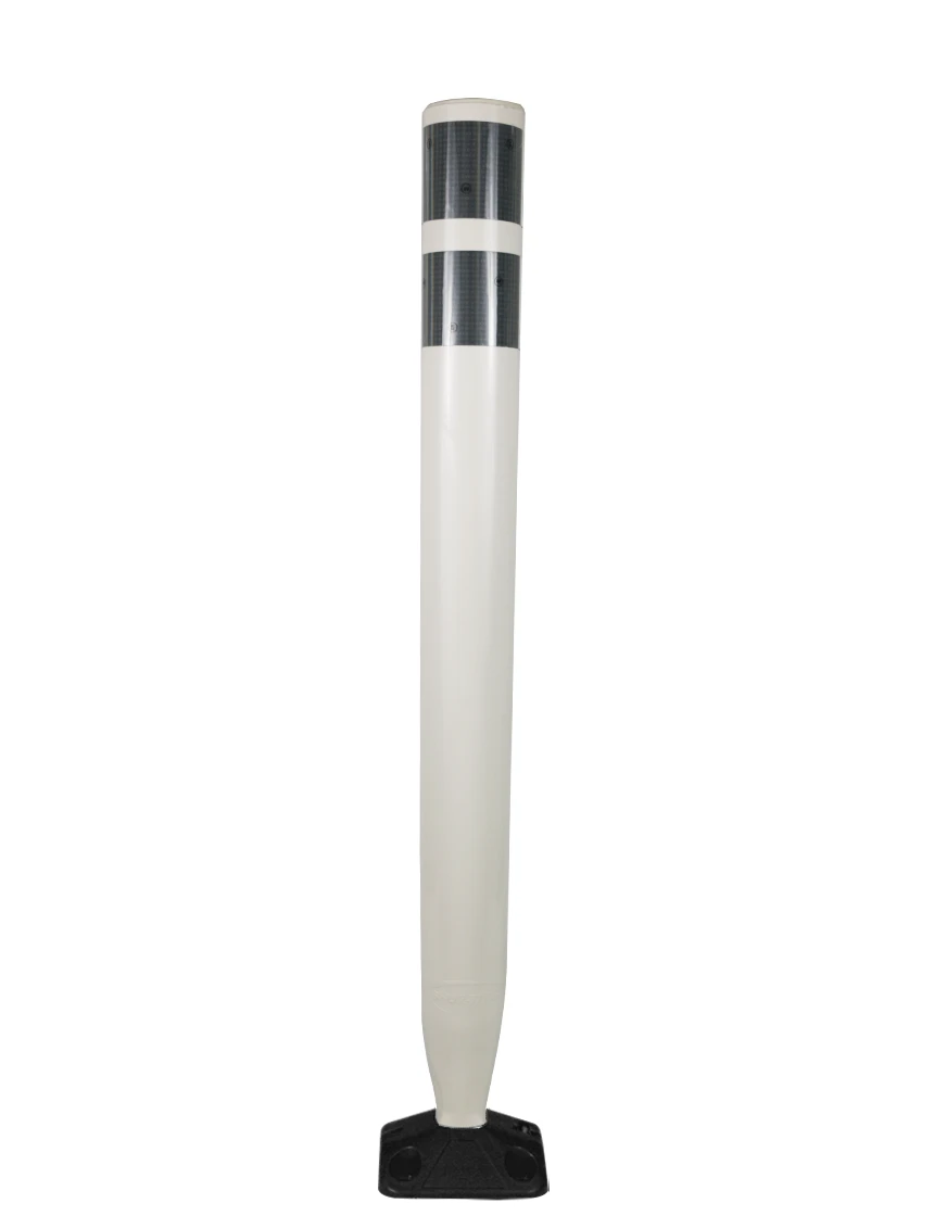 36\" White Round \u0027U Flex\u0027 Delineator w/ 2 White Reflective Collars \u0026 Asphalt Mounting Hardware \u0026 Black Mounting Base