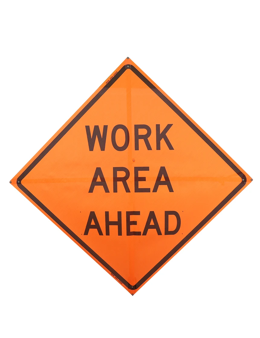Work Area Ahead Sign Sewn Pockets Mesh 36\" X 36\"