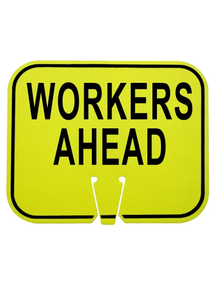 Workers Ahead Clip On Sign Lime Non Reflective Horizontal