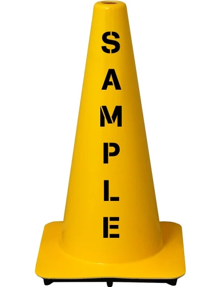 Yellow 18\" Traffic Cone with Double Sided Custom Lettering