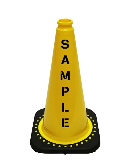 Yellow 18 inch JBC Black Base Traffic Cone with Custom Lettering