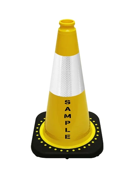Yellow 18\" JBC Black Base Traffic Cone w/ 6\" Reflective Collar \u0026 Double Sided Lettering