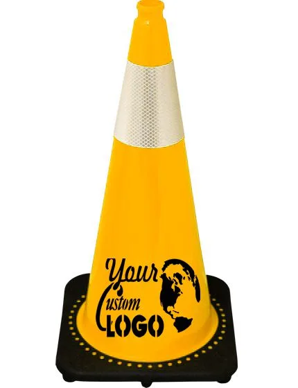 Yellow 28\" 7 lbs JBC Black Base Traffic Cone w/ 6\" Reflective Collar w/ Single Color Graphic