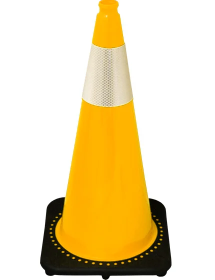 Yellow 28 inch 7 lbs JBC Black Base Traffic Cone with 6\" Reflective Collar