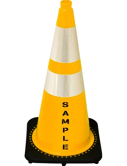 Yellow 28 inch 7 lbs JBC Black Base Traffic Cone 6\" \u0026 4\" Reflective Collars and Double Sided Lettering