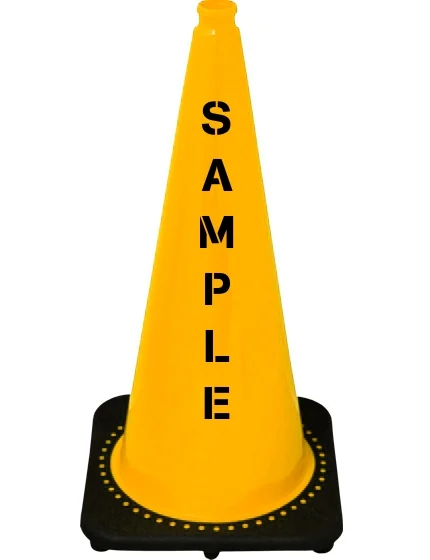 Yellow 28\" 7 lbs JBC Black Base Traffic Cone w/ Custom Lettering