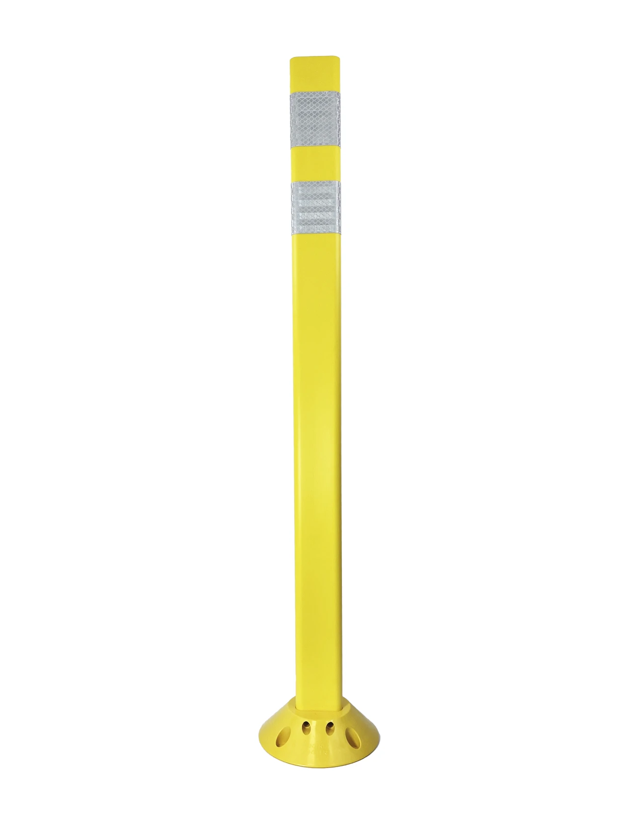42\" Yellow Clover-Leaf Urethane Delineator Post, Surface Mount Base, 2 Ref Stripe,Fasteners For Asph