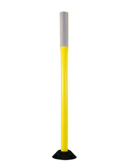 48\" Yellow Flat Faced Delineator w/ One (1) 2\"X 12\" White Reflective Strip \u0026 Asphalt Hardware
