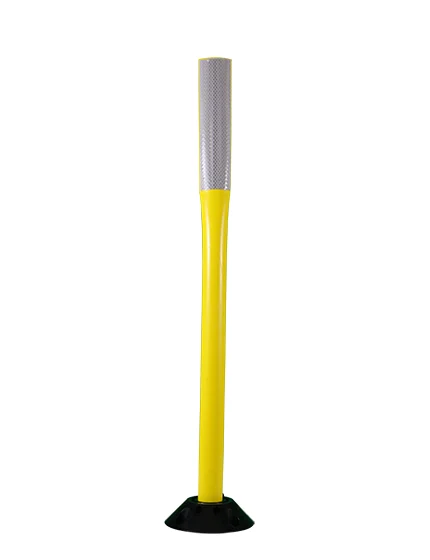 42\" Yellow Flat Faced Delineator w/ One (1) 2\"X 12\" White Reflective Strip \u0026 Concrete Hardware