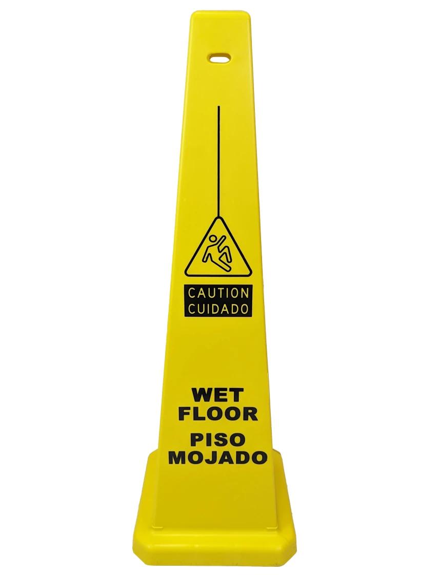 36\" Yellow Lamba Cone - Caution Wet Floor In English \u0026 Spanish