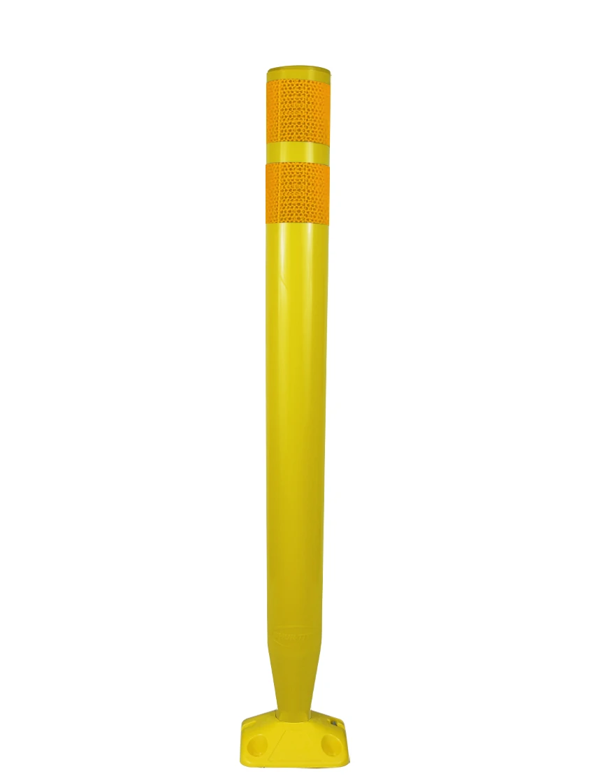 36\" Yellow Round \u0027U Flex\u0027 Delineator w/ 2 Yellow Reflective Collars \u0026 Asphalt Mounting Hardware
