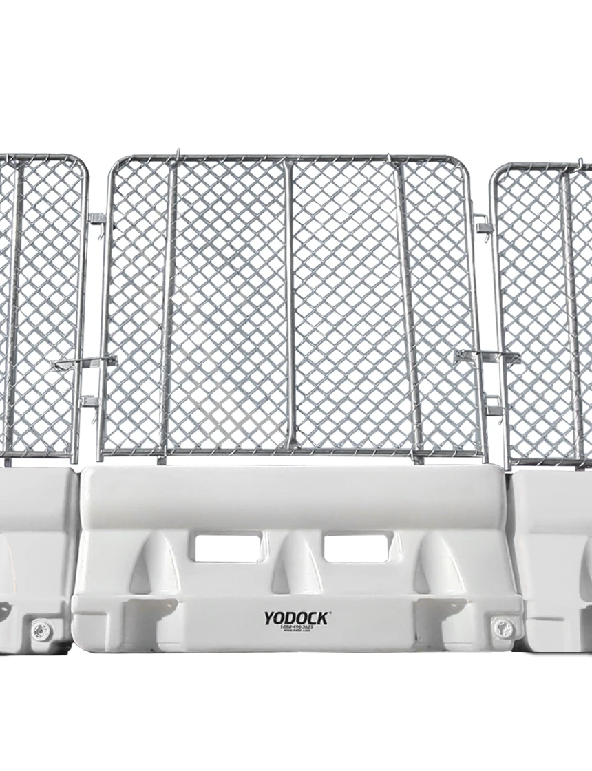 White Yodock 2001MB Barricade w/ Fence Panel