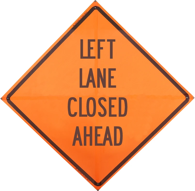 36\", Non-Reflective Mesh Roll Up Sign, LEFT LANE CLOSED AHEAD