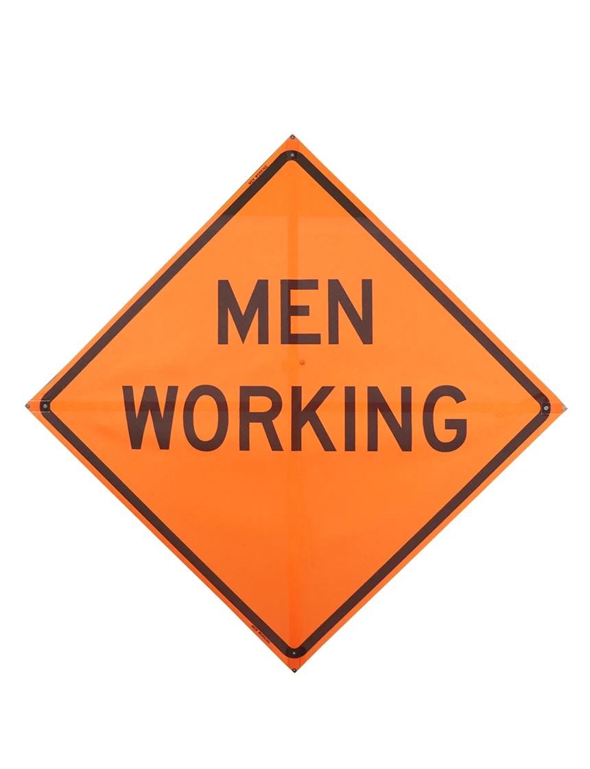 36\", Non-Reflective Mesh Roll Up Sign, Men Working (Text)
