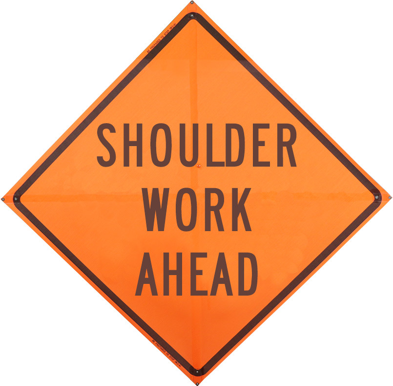 36\", Non-Reflective Mesh Roll Up Sign, Shoulder Work Ahead