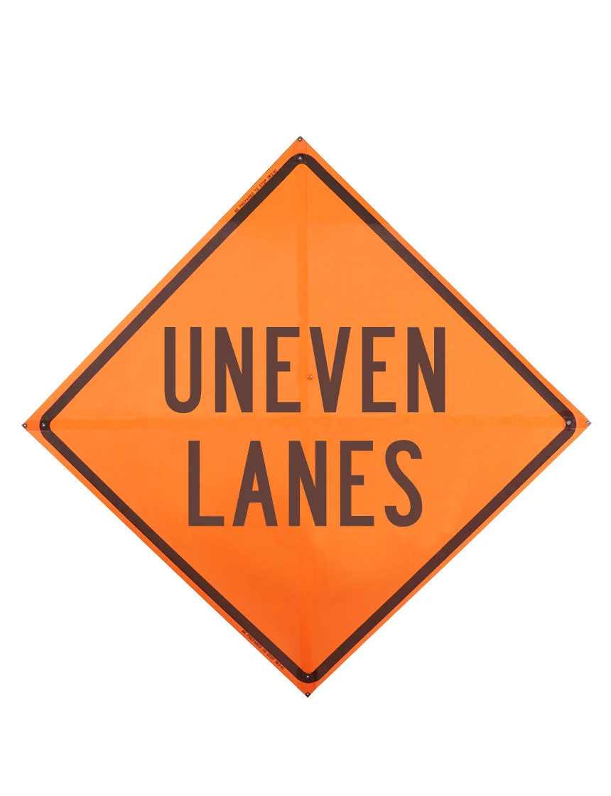 48\", Non-Reflective Mesh Roll Up Sign, Uneven Lanes