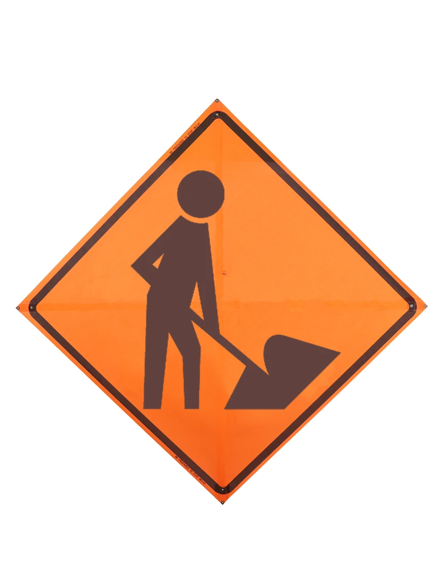 48\", Non-Reflective Mesh Roll Up Sign, Worker Symbol