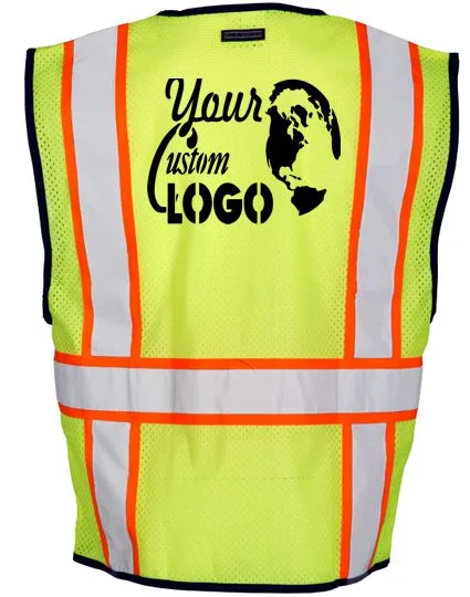 Lime, Class 2, Single Pocket, Contrasting Mesh Vest, Size: S-M with Full Color Graphic