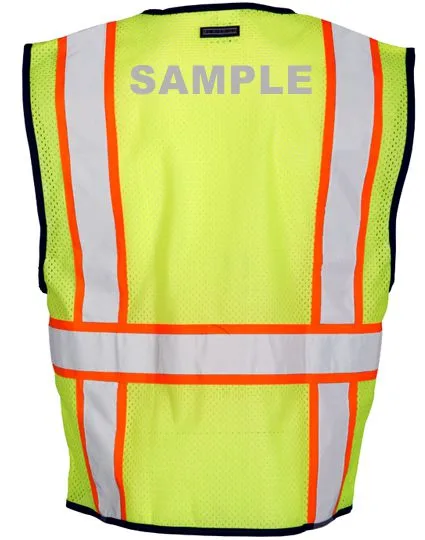 Lime, Class 2, Single Pocket, Contrasting Mesh Vest, Size: L-Xl w/ Reflective Custom Lettering