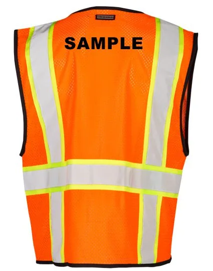 Orange, Class 2, Single Pocket, Contrasting Mesh Vest, Size: S-M w/ Black Custom Lettering