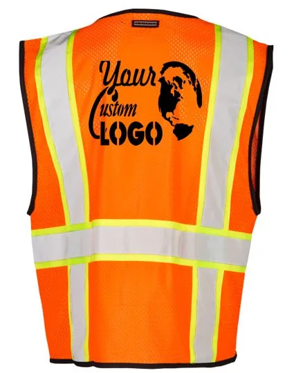 Orange, Class 2, Single Pocket, Contrasting Mesh Vest, Size: S-M with Single Color Graphic