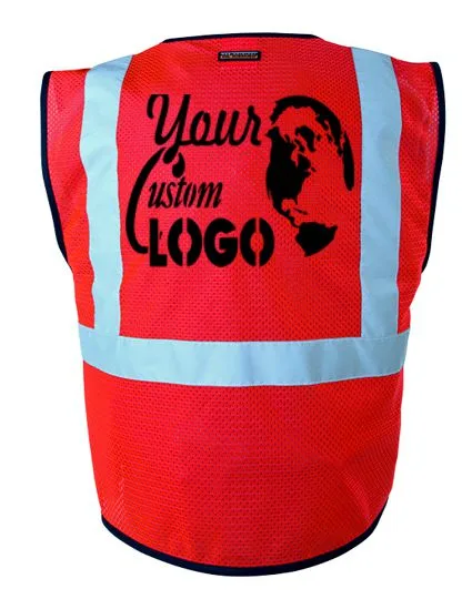 Fluorescent Red,Class 2,One (1) Pocket, Zipper,Mesh Vest, LARGE - X-LARGE with Full Color Graphic