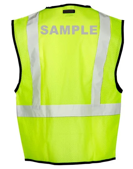 Lime, Class 2, One (1) Pocket, Zipper, Mesh Vest, 2Xl-3Xl w/Custom Reflective Lettering
